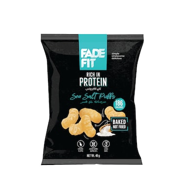 Fade Fit Sea Salt Protein Puffs, Protein Packed (Protein 7.4g), Made with lentils, Baked not fried, Made in Olive oil