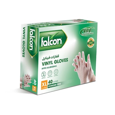 Falcon Vinyl Gloves Extra Large (XL) &ndash; Powder Free, 40 Pieces