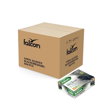 Falcon Powder Free Vinyl Black Gloves Medium (M) &ndash; 20 Packs x 40 Pieces (Total 800 Black Gloves)