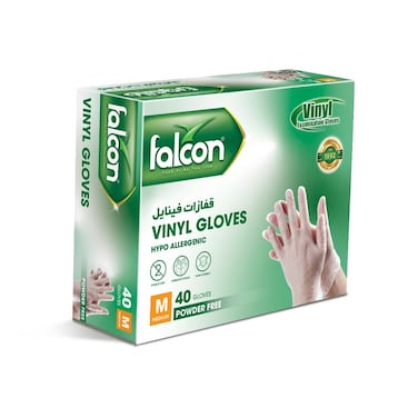 Falcon Vinyl Gloves Medium (M) &ndash; Powder Free, 40 Pieces