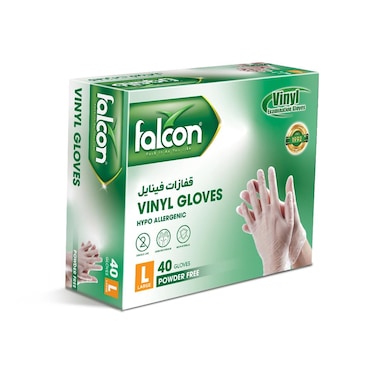 Falcon Vinyl Gloves Large (L) &ndash; Powder Free, 40 Pieces