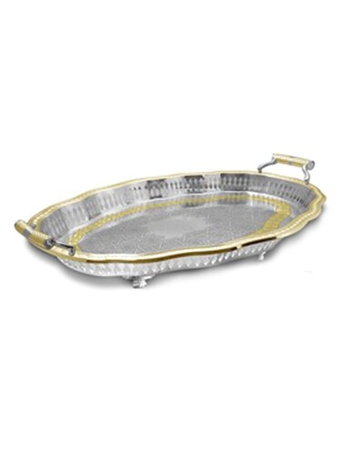 Silver Plated Design Tray &ndash; Silver/Gold Finish, 55 x 39 cm, Elegant Serving &amp; Decor Tray