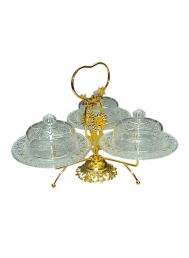 3-Piece Thamer Bowl Set with Holder &ndash; Clear/Gold, Elegant Serving Design