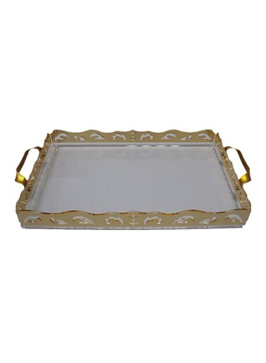 Rectangle Serving Tray with Handle &ndash; Small, Grey/Gold, Elegant &amp; Functional Design
