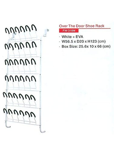 Over the Door Shoe Rack White EVA – W56.5xD20xH123 cm, Space-Saving Non-Slip Metal Organizer
