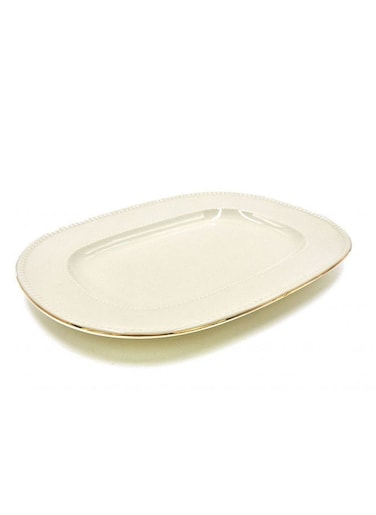 Qualitier Oval Platter Plate 33 cm – Elegant Gold & White Serving Dish