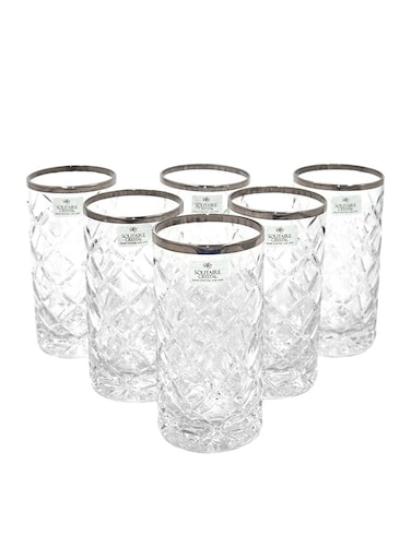 6-Piece Glass Set – Clear with Silver Accents, Dimensions 24x30x8 cm, Elegant & Durable