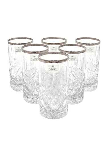 6-Piece Clear Glass Set with Silver Accents – Elegant Drinkware, 24x30x8 cm