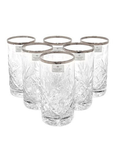 6-Piece Glass Set – Clear/Silver Design, 24x30x8 cm, Elegant & Durable