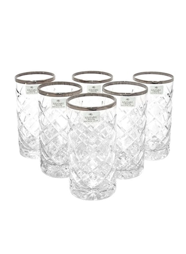 6-Piece Glass Set – Clear with Silver Accents, 24 x 30 x 8 cm
