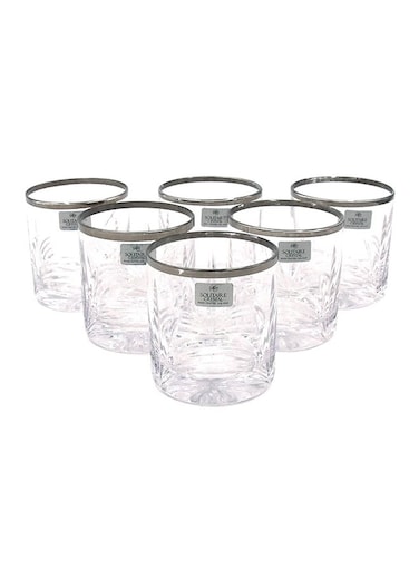 6-Piece Clear Glass Set with Silver Trim – 20 x 28 x 9 cm Elegance