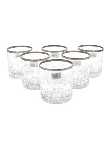 6-Piece Glass Set – Clear/Silver, 21x28x9 cm, Elegant Drinkware for Dining & Entertaining