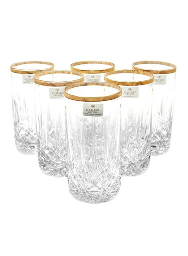 6-Piece Glass Set – Clear with Gold Rim, 24x30x8 cm, Elegant Drinkware Collection