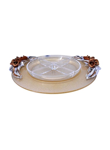 Decorative Round Glass Tray – Multicolour, 36x36x10 cm Elegant Centerpiece Display