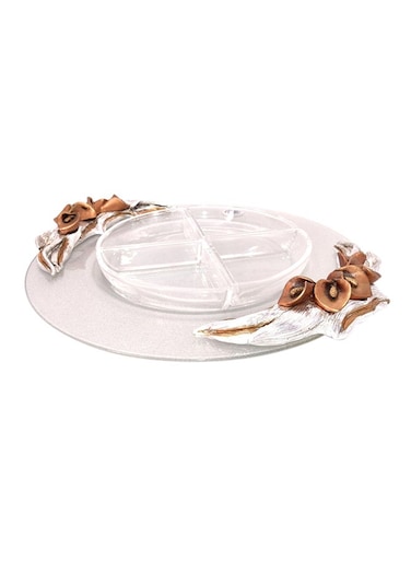 Decorative Round Glass Tray – Multicolour, 36x36x10 cm, Stylish Centerpiece or Server
