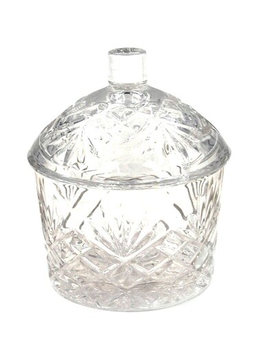 Joan Pattern Sugar Bowl with Cover &ndash; Clear, 14x14x9 cm Elegant Tabletop Storage Dish