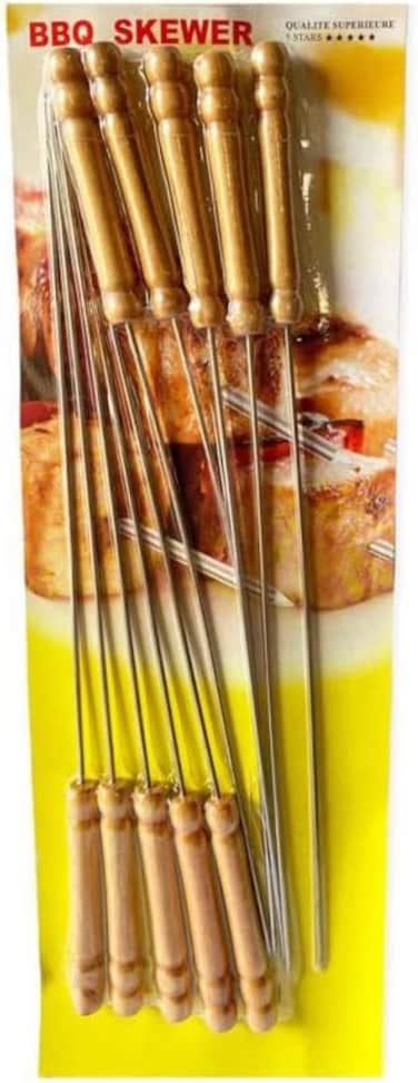 BBQ Skewer Set &ndash; 10-Piece Stainless Steel Turkish Kebab Skewers with Wooden Handles