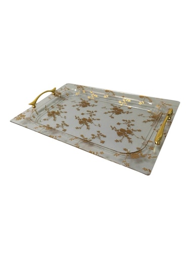 Decorative Rectangular Tray &ndash; Medium, Gold/Clear Finish, Elegant Tabletop Accent
