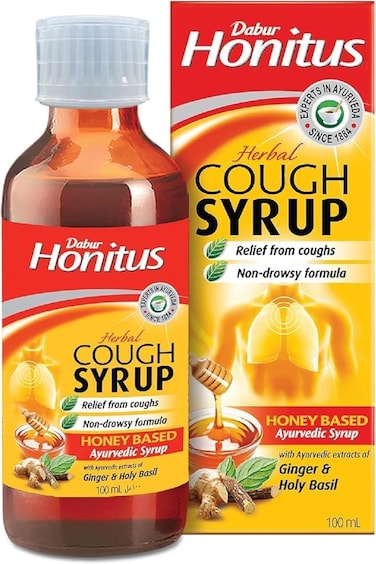 Dabur Honitus Cough Syrup 100ml, Instant Relief From Cough, Wet And Dry Cough, Non - Drowsy Formula, Honey Based, Herbal