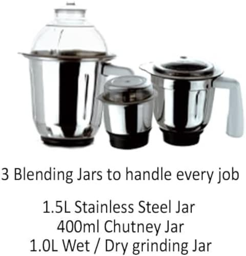 Nikai 750W 3 in-1 Blender, 1.5L Jar, 18000 RPM Turbo Motor, Durable ABS Body, Stainless Steel Blade &amp; Jars, 3 Speeds + Pulse, Perfect for Dry &amp; Wet Fine Grinding, Mixing &amp; Juicing Made in India -NB894