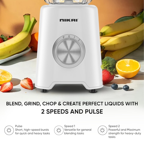 Nikai 3-in-1 Blender with 3 Jars, 1.5 Ltr Liquid Jar, 1 Coffee Grinder &amp; 1 Meat Mincer, 2 Speeds, Stainless Blades, Unbreakable Jar, Perfect for Dry &amp; Wet Fine Grinding, Mixing &amp; Juicing-NB1900NA1