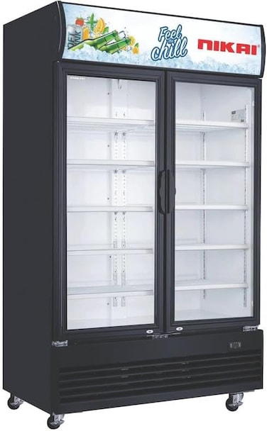Nikai 700L Double Door Chiller Fridge Commercial   No Frost Chiller   Tropical Compressor   Digital Display   Auto Defrost   LED Light   Adjustable Shelves  Castor Wheels  Tempered Glass - NSF700FFHB