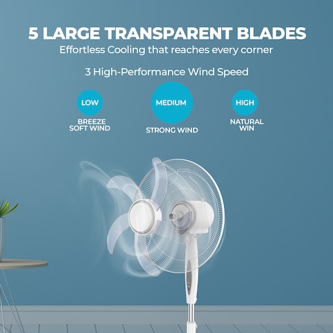 Nikai 16 Inch Pedestal Fan with Remote &amp; Timer, 45 Watts, T&quot; Class Motor, High-Performance Copper Motor, 7.5 Hours Timer, 
Wide Oscillation, 3 Speeds, Energy-Efficient, For Home &amp; Office-NPF1634RT