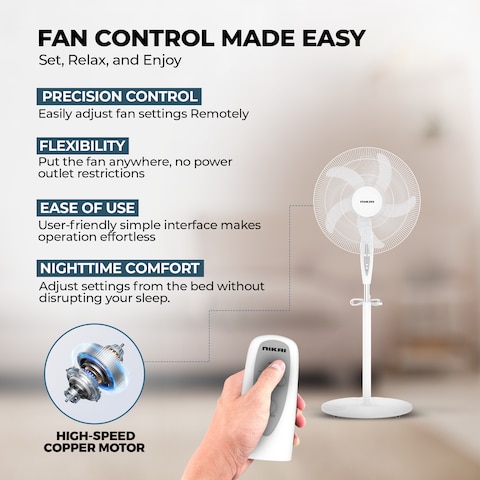 Nikai 16 Inch Pedestal Fan with Remote &amp; Timer, 45 Watts, T&quot; Class Motor, High-Performance Copper Motor, 7.5 Hours Timer, 
Wide Oscillation, 3 Speeds, Energy-Efficient, For Home &amp; Office-NPF1634RT