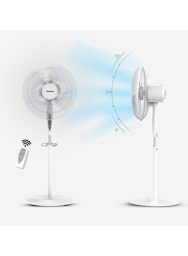 Nikai 16 Inch Pedestal Fan With Remote And Timer, T&quot; Class Motor, High-Performance Copper Motor, 7.5 Hours Timer, Wide Oscillation, 3 Speeds, Energy-Efficient, For Home And Office 45W NPF1634RT White