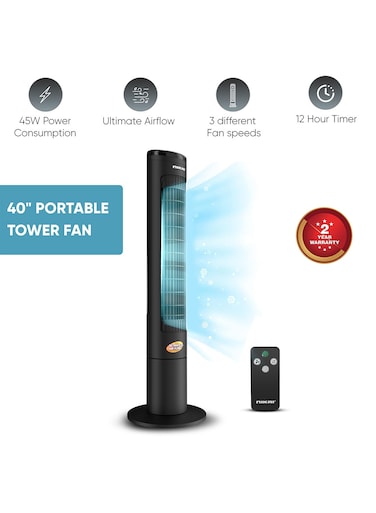 Nikai Tower Fan, 40&quot; Height, LED Touch Panel, Remote Control, 80&deg; Oscillation, 12-Hour Timer, Quiet Operation, Powerful Airflow, Energy Efficient, For Home or Office Use 4.3 kg 45W NTOF4001RL Black