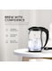 Nikai Electric Glass Kettle, LED Indicator, Auto Shut Off, Cord Storage, 360&deg; Rotating Base, Sleek Design, Anti-Slip Feet, Detachable Filter, Quick Boiling, 1.7L 2200W NK323GX Black/Clear
