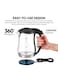 Nikai Electric Glass Kettle, LED Indicator, Auto Shut Off, Cord Storage, 360&deg; Rotating Base, Sleek Design, Anti-Slip Feet, Detachable Filter, Quick Boiling, 1.7L 2200W NK323GX Black/Clear