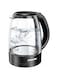 Nikai Electric Glass Kettle, LED Indicator, Auto Shut Off, Cord Storage, 360&deg; Rotating Base, Sleek Design, Anti-Slip Feet, Detachable Filter, Quick Boiling, 1.7L 2200W NK323GX Black/Clear