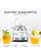 نيكاي غلاية كهربائية تقليدية زجاجية، إيقاف تلقائي، تقنية متقدمة بريطانية، غليان سريع خلال دقيقتين، تحكم Strix، حماية من الجفاف، صب مثالي 1.7 لتر 2200 واط NK1310G فضي/شفاف