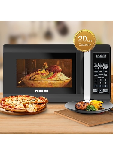 Nikai Microwave Oven, Digital Touch Control, Child Safety-Lock, 10/11 Power Levels And 6 Auto Menus, Cooking End Signal, Touch Control Panel, Convenient Pull Hand Door 20L 700W NM02010DBX Black