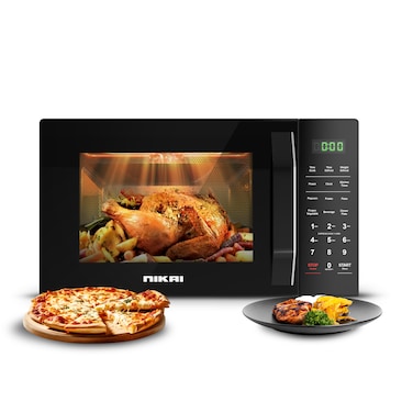 Nikai 700W 20L Microwave Oven, Digital Touch Control, 11 Power Levels &amp; 6 Auto Menus, Touch Control Panel, 99 min Timer Convenient Pull Hand Door - NMO2110DB (Black)