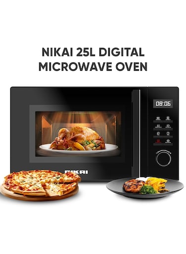 Nikai 25L Microwave Oven, Digital Touch Control Panel, 30 Sec Express Start, 8 Auto Preset Menu, 5 Power Levels, Child Safety Lock, Convenient Pull Hand Door 25L 800W NMO2610DB Black