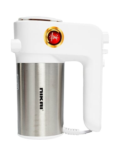 Nikai Hand Mixer - 6 Speed With Turbo Function, 2 Beaters, 2 Hooks, And Easy Eject Button For Effortless Mixing, Professional Electric Handheld Mixer For Baking 300W NH787T2 White/Silver