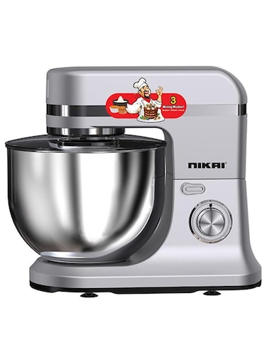 NIKAI Kitchen Stand Mixer Machine, Large Capacity, Stainless Steel Bowl, Perfect Baking Results, LED Display, Easy Mixing And Kneading 1500 W NSM1200A Silver