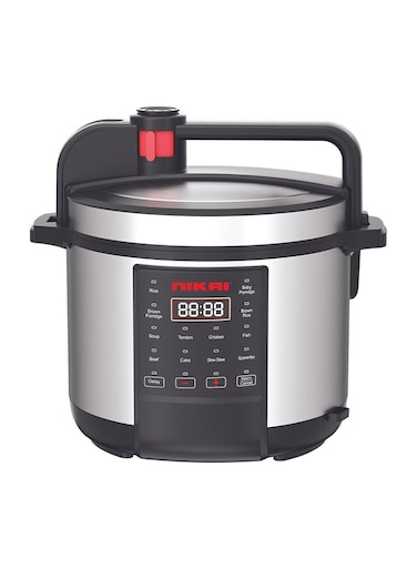 Nikai 6 Liter Digital Electric Multi-Pressure Cooker, Aluminum Cooking Pot With Nonstick Coating, Keep Warm Function 6L 1000W NEP682DX Silver