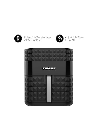 Nikai Digital Air Fryer, 1800W, XXL Basket &amp; Pan, 7 Pre-Set Programs With Built-In Preheat Function, Viewing Window, Adjustable Temp &amp; Timer, 0-60Min Timer, 80-200℃ Temp 5.5L 1800W NAF488D1 Black