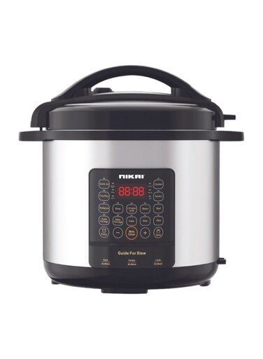 NIKAI Digital Pressure Cooker - 8L Capacity, 1300W Power, Advanced Digital Controls - 8 L 1300 W NEP882DX Silver/Black