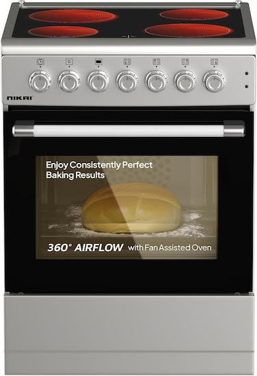 Nikai 60x60 Electric VTC Ceramic Cooker, Rapid Cooking, Double Glass Oven, Digital Programmer, Auto Cooling Fan, Thermostatic Control, Earthquake Chain, Turnspit, Made in Turkey - TFC14N5X