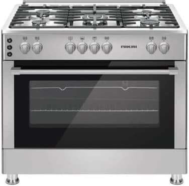 Nikai 90x60cm 5 Burner Freestanding Stainless Steel Gas Cooker with Full safety, Auto-Ignition and Timer, Comes with 1 Year Warranty, U9066FSSPTN10, Silver