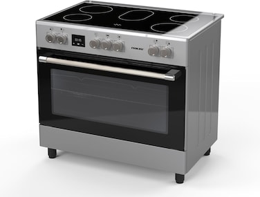 Nikai 90x60cm Electric Cooker with Ceramic Glass Hob, 5 Burners, Large Oven, Stainless Steel, Multifunction Cooking, Digital Timer TFC96X Silver