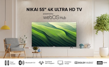 Nikai 55 Inch UHD LED WebOS Smart Tv Platinum Series, Magic Remote, 
Cinema Screen Design 4K Ultra HDR, Dolby Audio, Smart Voice Control, Apps
 YouTube, Netflix, Shahid &amp;ndash; NIK55MEU4STN