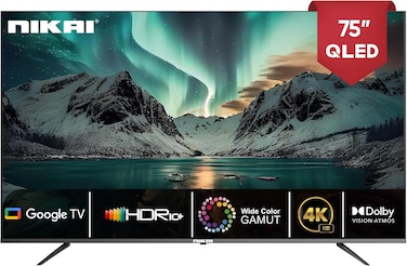 Nikai 75 Inch 4K QLED Ultra HD Smart Google TV, Hands-Free Voice Control, Game Master, Dolby Vision + Atmos, 4K HDR10+, Effortless Connectivity with Android &amp; Apple devices - NPROG75QLED