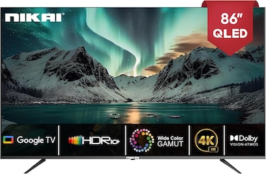 Nikai 86 Inch 4K QLED Ultra HD Smart Google TV, Hands Free Voice Control, Game Master, Dolby Vision + Atmos, 4K HDR10+, Effortless Connectivity with Android &amp; Apple devices - NPROG86QLED