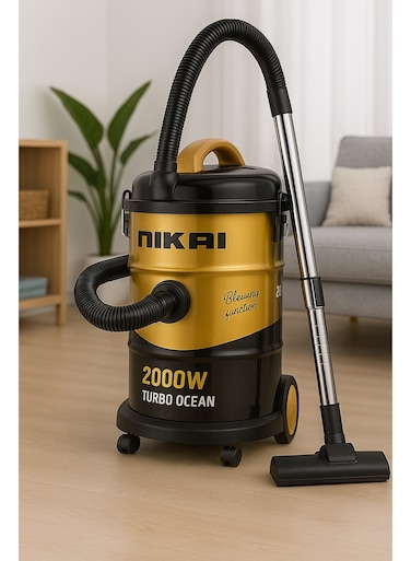 Nikai Vacuum Cleaner, Blower Function, Metal Telescopic Tube, Anti-Oxidizing Interior, Sponge Filter, And Anti-Oxidizing Coating, For Home And Office Use 2000W NVC450A Golden