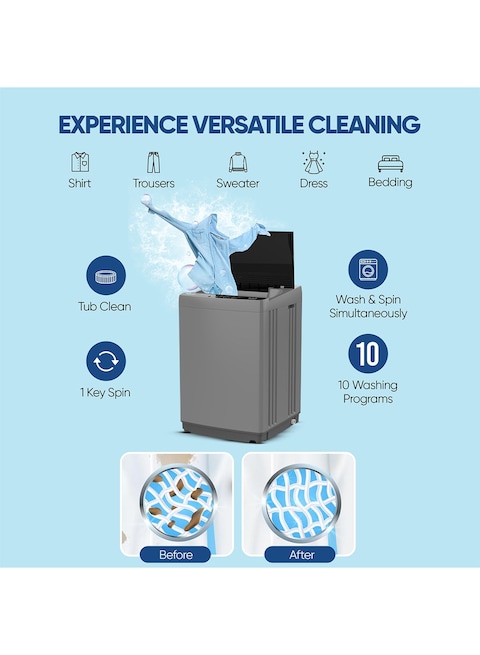 Nikai 7Kg Fully Automatic Top Loading Washing Machine with Anti-Wrinkle Body, Child Lock, Power Off Memory, Silent Operation, Stainless Steel Drum, High-Quality Universal Motor NWM800TN10P Grey
